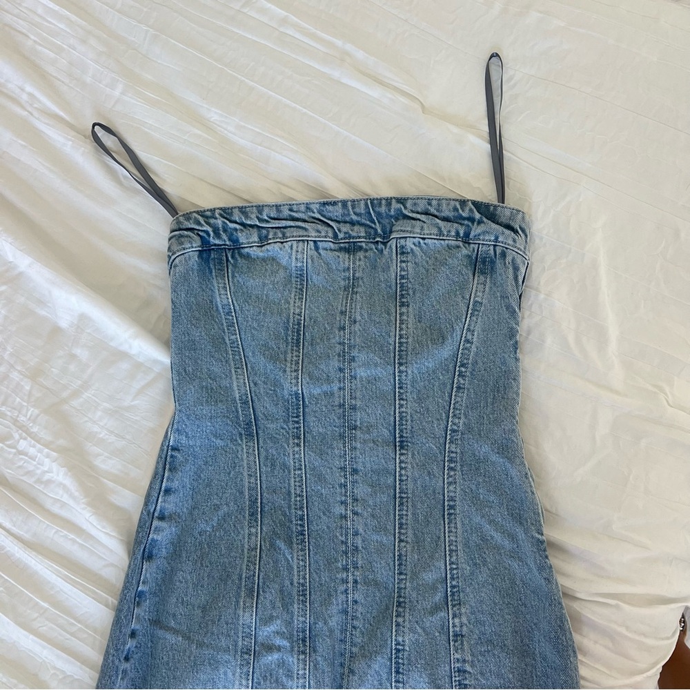 Zara Light Blue Denim Strapless Mini Dress - Picture 3 of 7